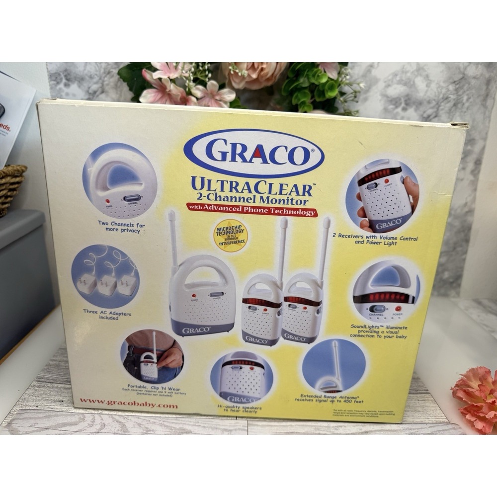 2002 Graco Ultra Clear 2 Channel Baby Monitor w Advanced Phone Tech New In Box - Picture 3 of 16
